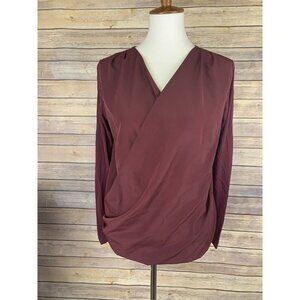 Trouve Nordstrom Womens Small Cross Front Top Burgundy Long Sleeve Wrap Style